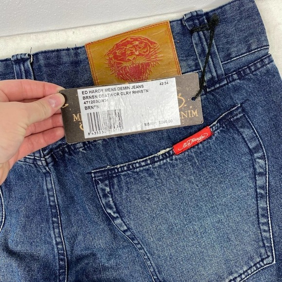 Vintage NWT Ed Hardy Tiger Death or Glory Rhinestone Relaxed Fit Jeans-42x34 - Picture 7 of 7